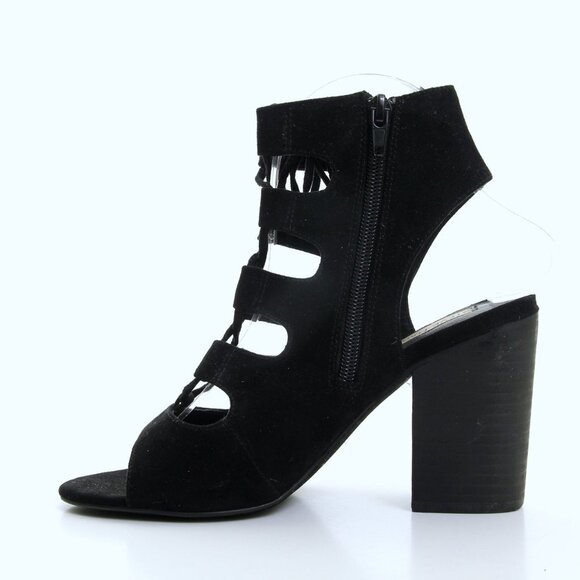 Steve Madden Bleu Textile Lace Up Side Zip Heeled Sandals Black Women Size 7 - Picture 7 of 12